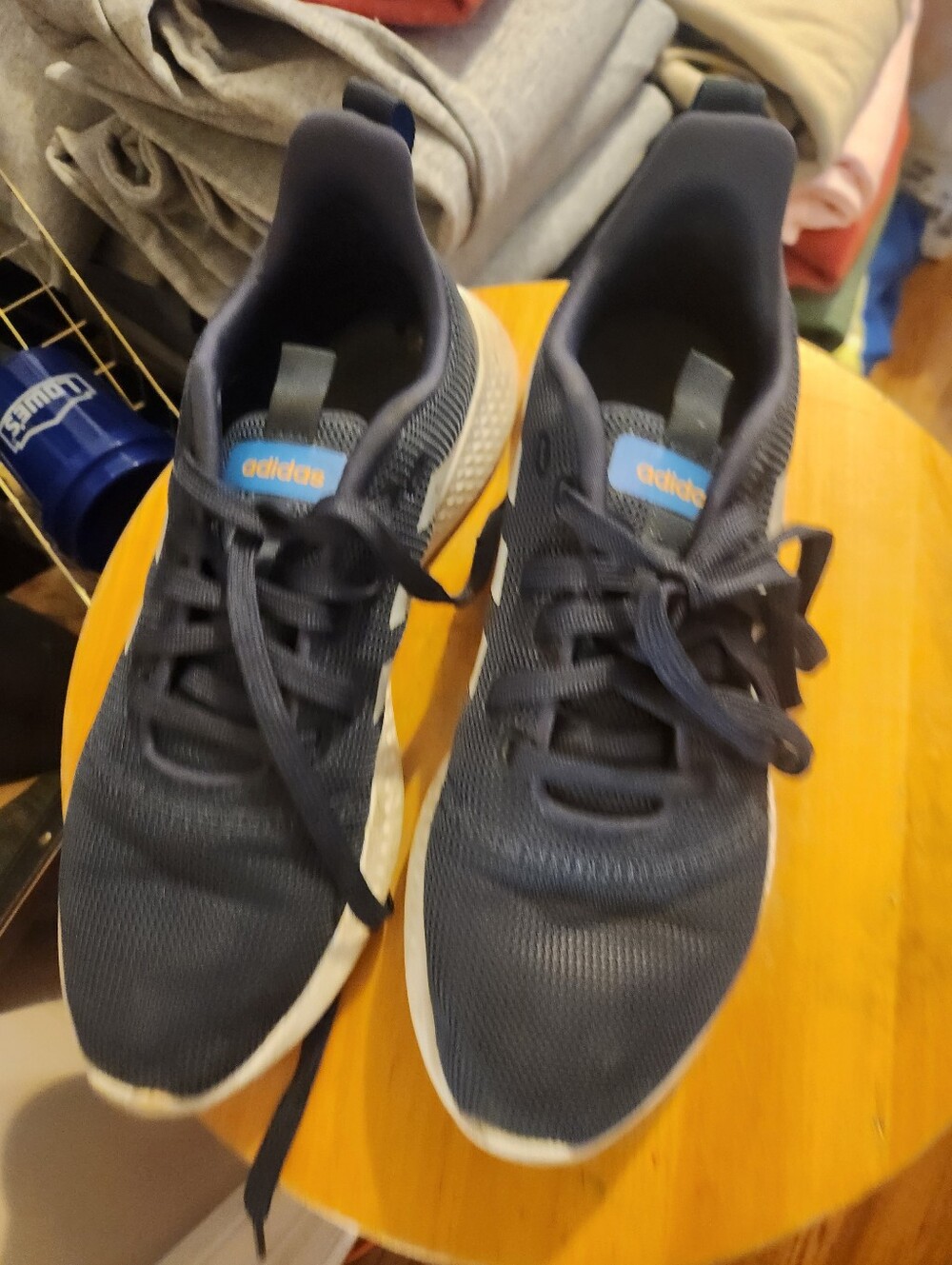 adidas Men's Dark Blue Knit Sneakers with White Soles